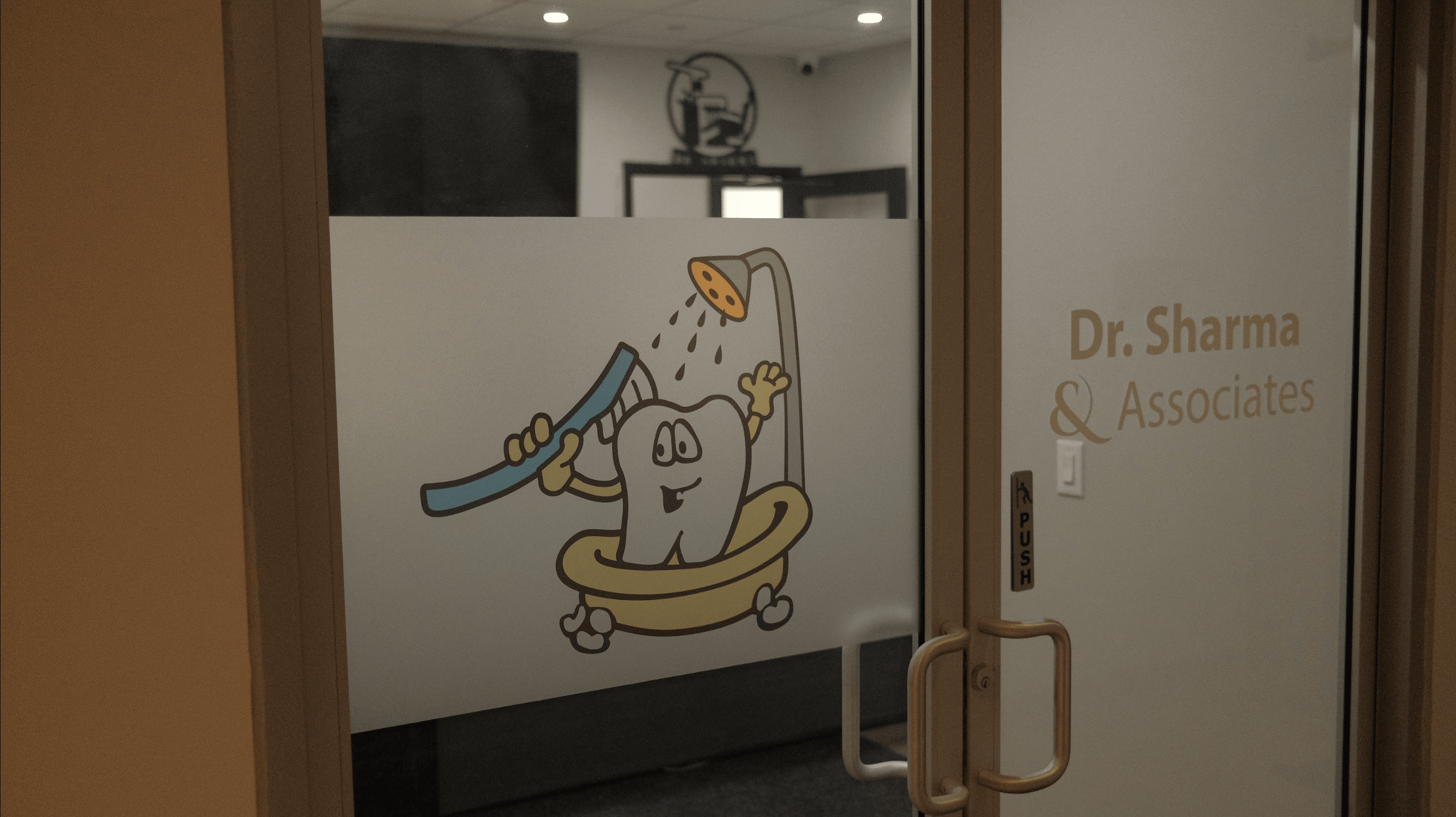 Our tooth mascot on the front door